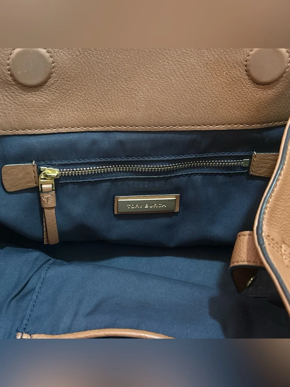 Tory Burch half moon Cognac Leather Double-Handle Shoulder Bag - Picture 6 of 11